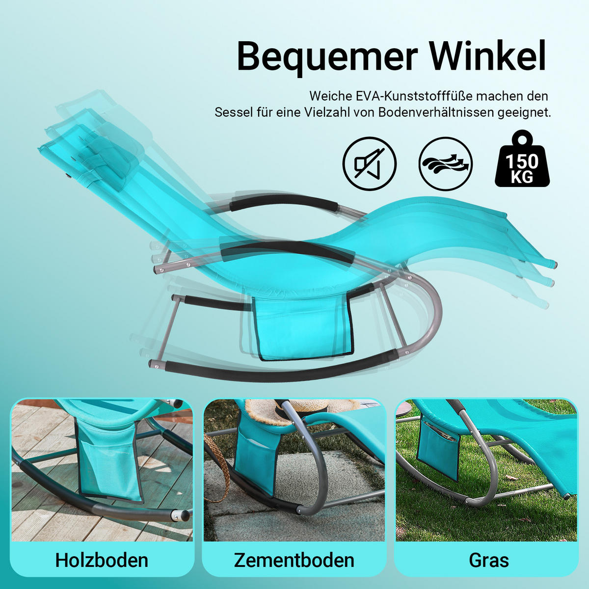 SONNENLIEGE 2er Set Blau - Türkis, Metall (63/83/150cm) - SoBuy