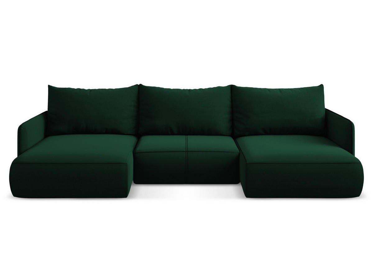 WOHNLANDSCHAFT Samt Stoff Grün - Dunkelgrün/Schwarz, Kunststoff/Textil (290/86/148cm) - Makamii