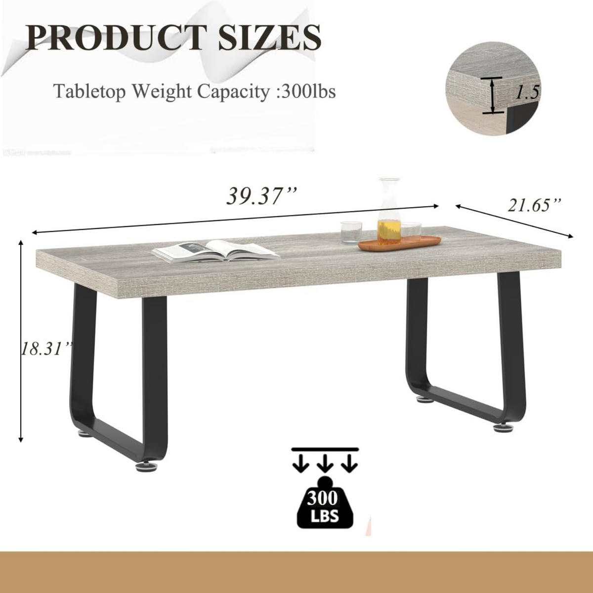 COUCHTISCH Modern Holz Metall 100 x 55 x 46,5 cm Wohnzimmertisch - Hellgrau, Holzwerkstoff/Metall (55/100/46.5cm) - Quality Elegance