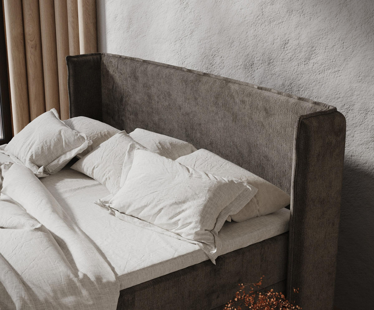 BOXBETT Monpelli Dunkelbraun 160/200 cm mit Matratze und Topper - Dunkelbraun/Schwarz, Holz/Holzwerkstoff (160/200cm) - Maison de Reve