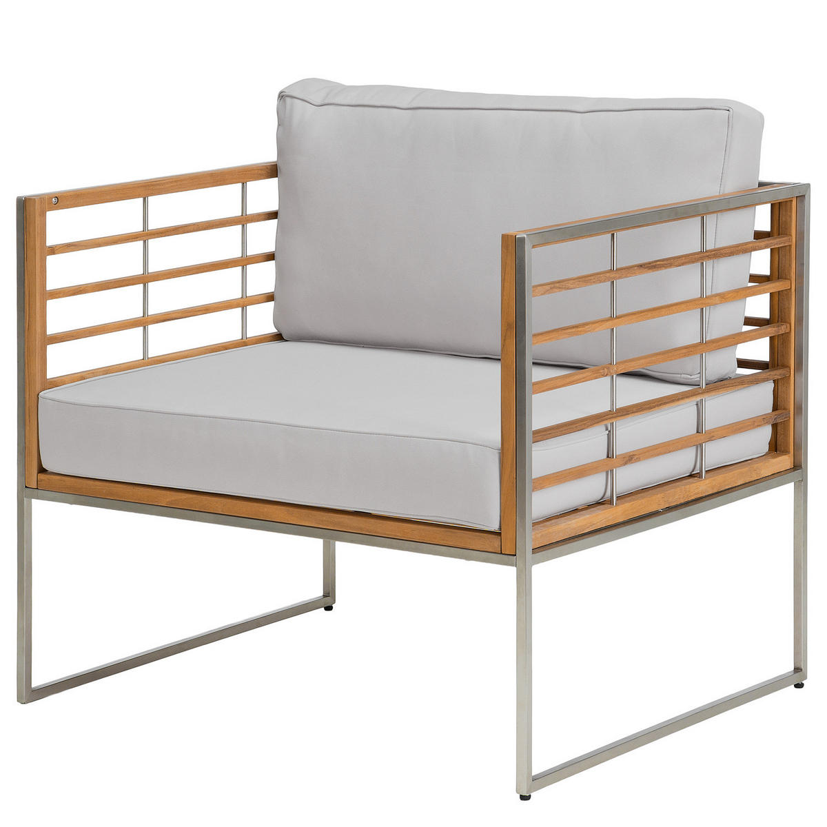 LOUNGESESSEL - 2-teilig - Webstoff / Teak massiv - Hellgrau, Holz/Textil (83/74/70cm) - home24