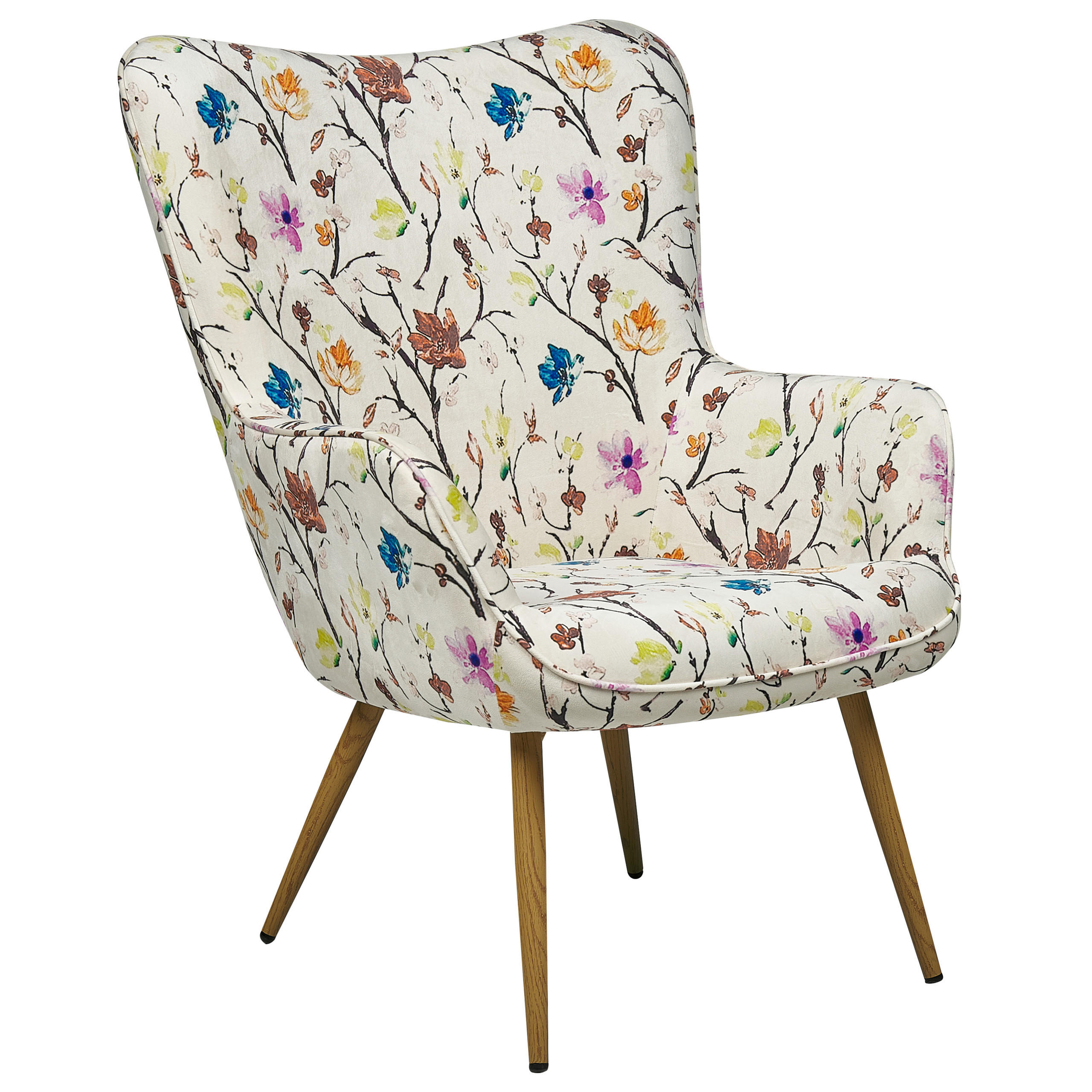 SESSEL Blumenmotiv cremeweiß mit Hocker Vejle - Hellbraun/Multicolor, Textil (62/93/78cm) - Beliani