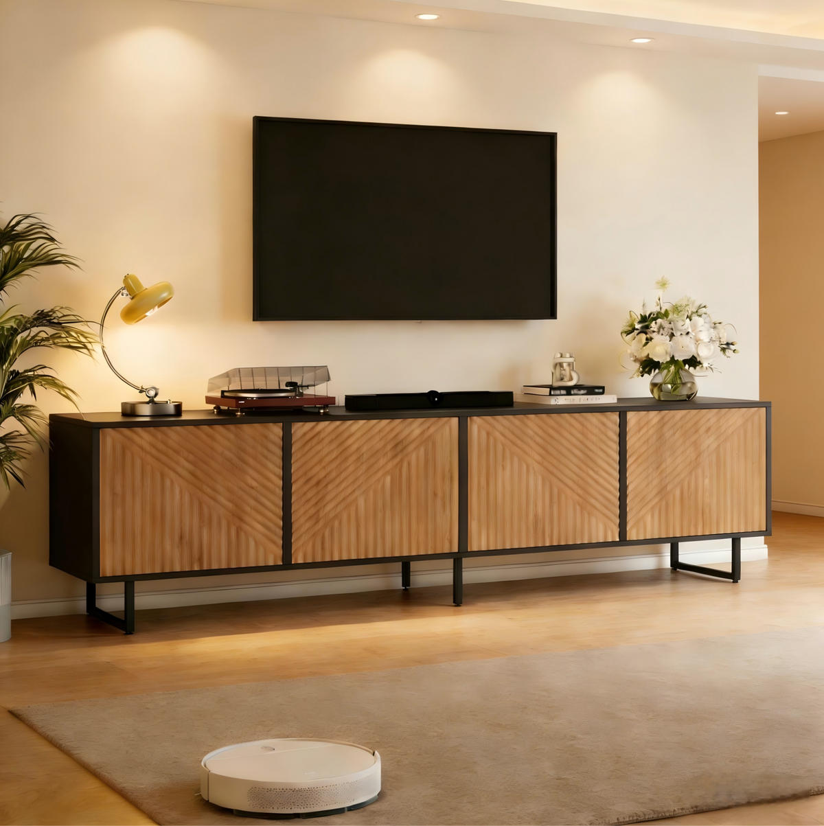 TV-ELEMENT mit 4 Türen 180 x 40 x 50 cm Naturholz Schwarz - Braun, Holzwerkstoff (40/50/180cm) - Beauniv