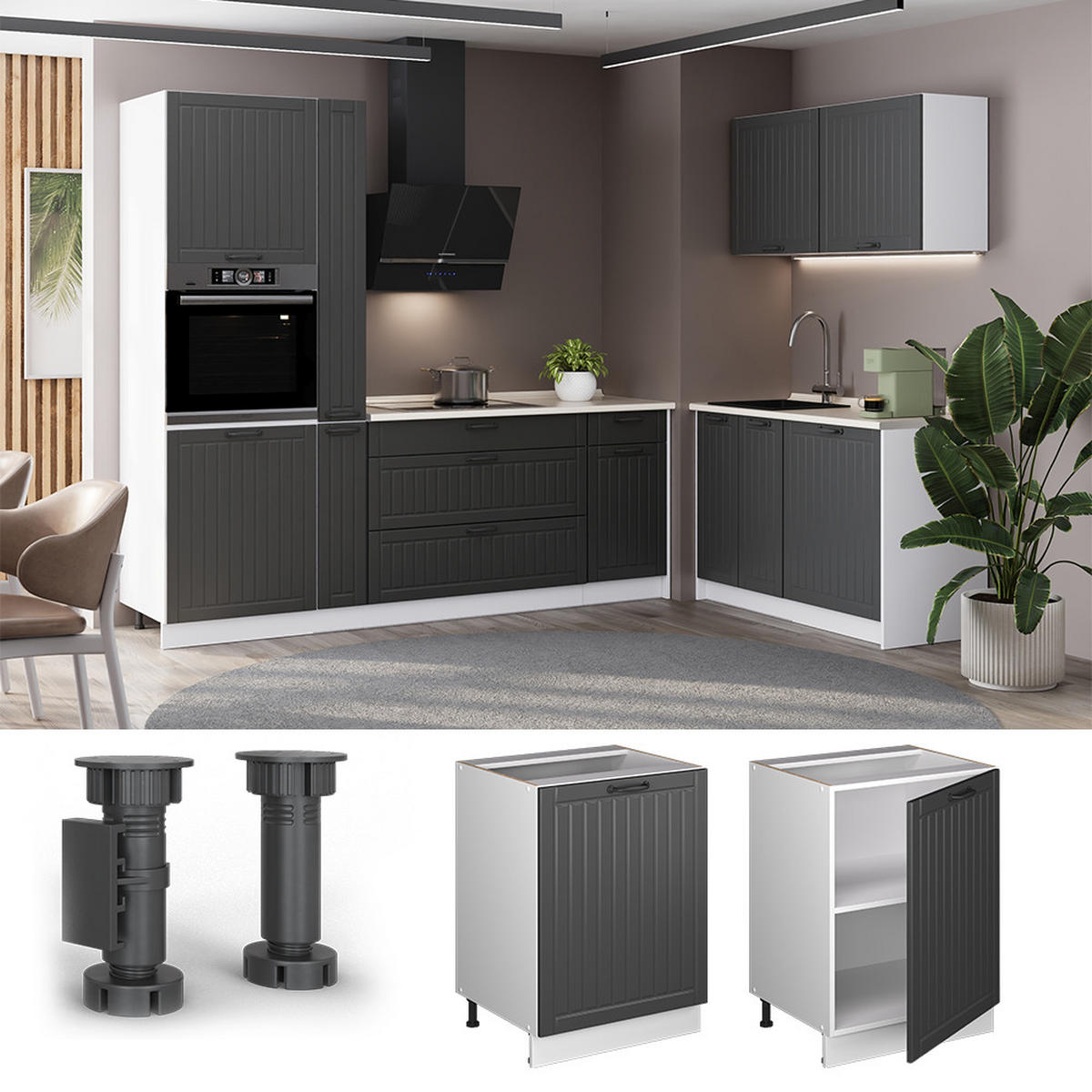 SPODNÍ SKŘÍŇKA KUCHYŇSKÉ LINKY Fame-Line, Tmavě šedá/Bílá, 60 cm 1 dvířka s pracovní deskou - bílá/tmavě šedá, kompozitní dřevo (60/82/60cm) - Vicco