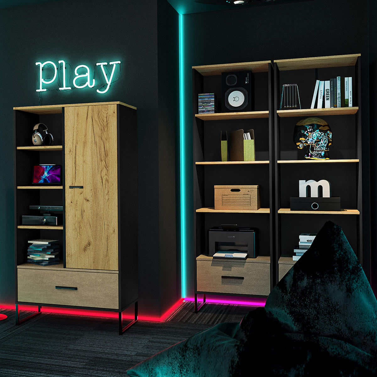 JUGENDZIMMER-SET 3-TLG. Casper-131 - Schwarz, Holzwerkstoff (140/190/40cm) - Lomado