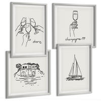 BILDER SET 4er Set - 50x50 cm & 40x60 cm Silberner Rahmen - Haus am Wasser, Toastsegelboot - Silberfarben, Kunststoff (50/50cm) - TULUP
