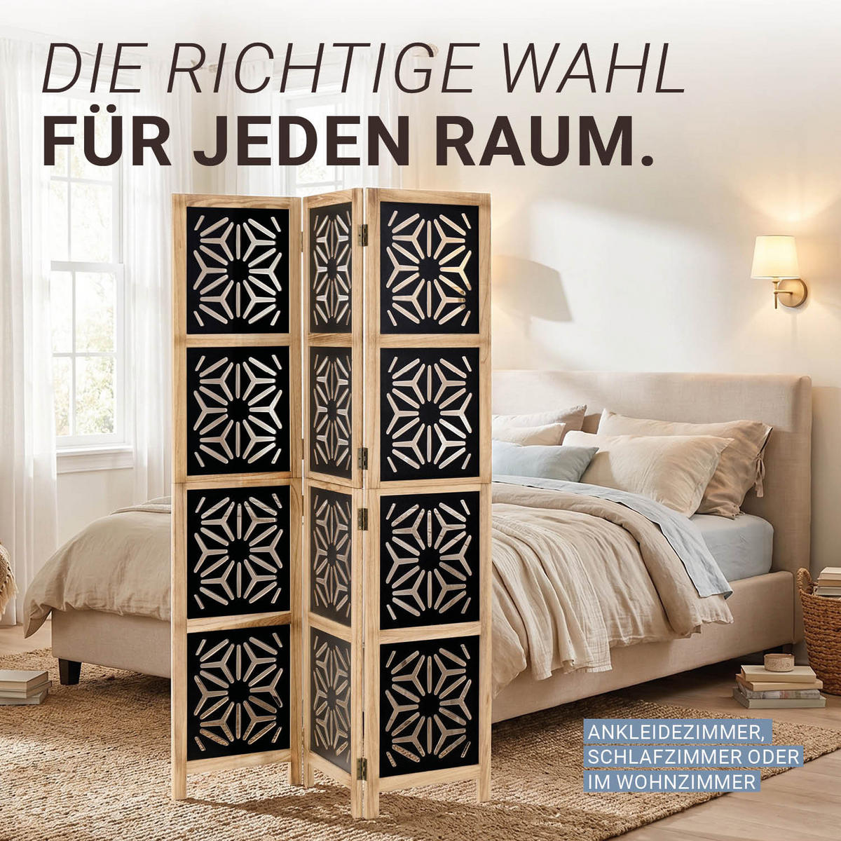 PARAVENT 3-tlg. 120/170 cm Braun Holz-Ornamentik - Braun, Holz (120/170/2cm) - Homestyle4u