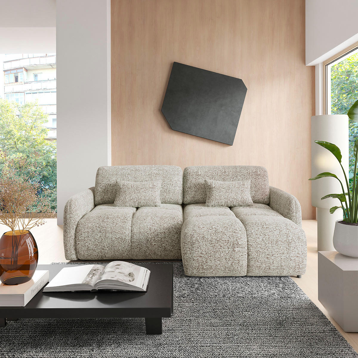 ECKSOFA Grau meliert - Grau, Holz (240/165cm) - Petits-meubles