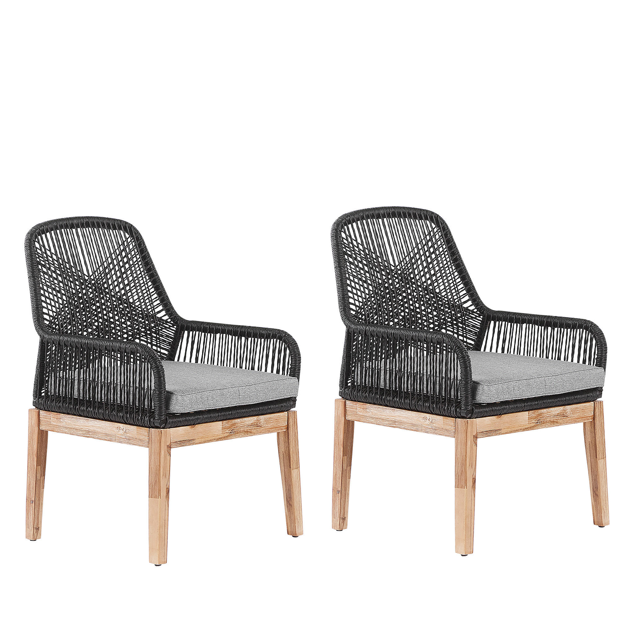 GARTENSTUHL 2er-Set Massivholz hellgrau Olbia - Hellbraun/Schwarz, Kunststoff (64/89/71cm) - Beliani