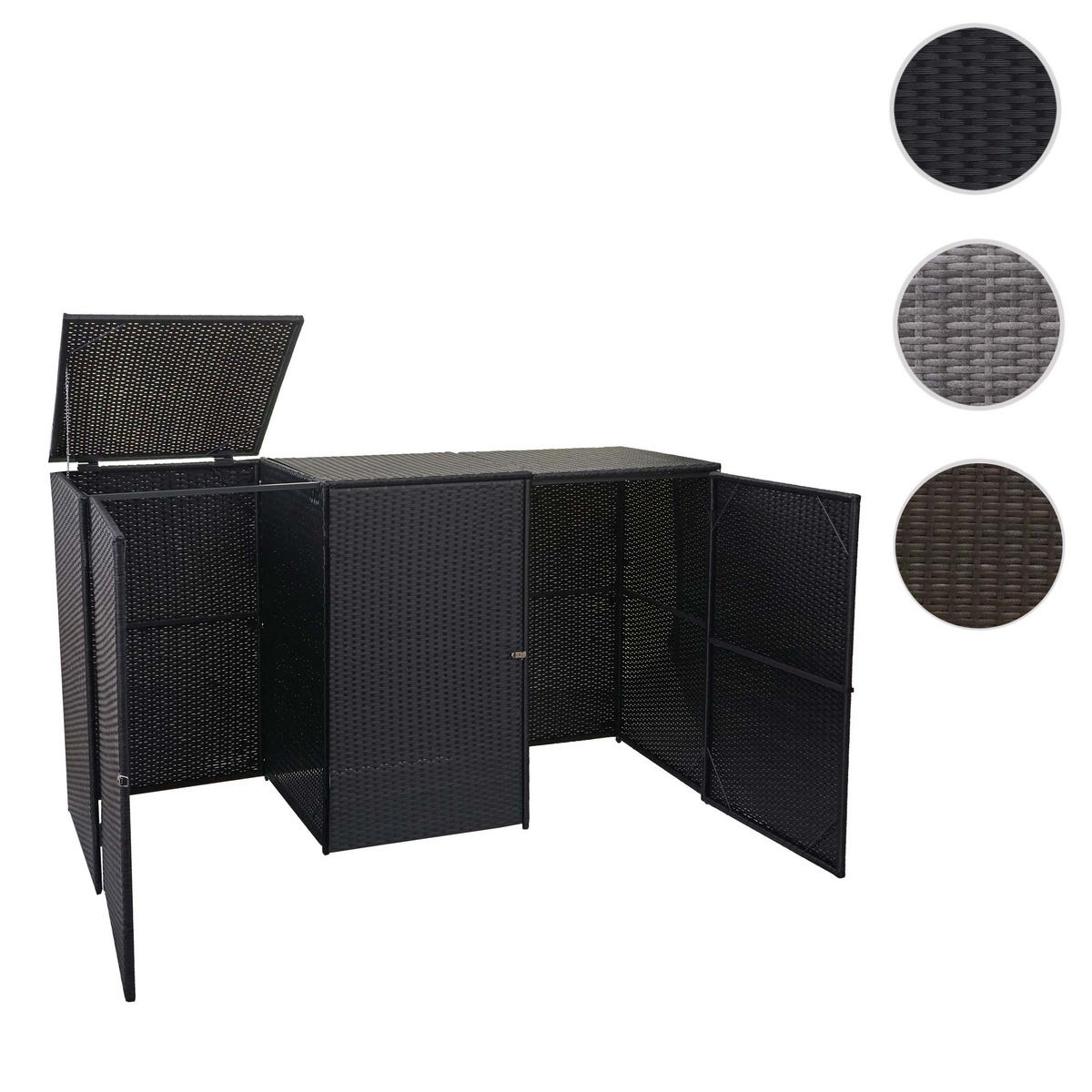 MÜLLTONNENBOX 3er HxBxT 110x195x66cm Poly-Rattan 3x120l Grau - Grau, Kunststoff (195/110/66cm) - PROREGAL