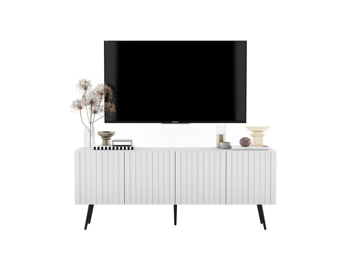 TV-SCHRANK Elpis Weiß Matt mit Metallbeine Glamour 150 cm - Schwarz/Weiß, Holzwerkstoff/Metall (150/60.5/36.5cm) - Meble Lindner