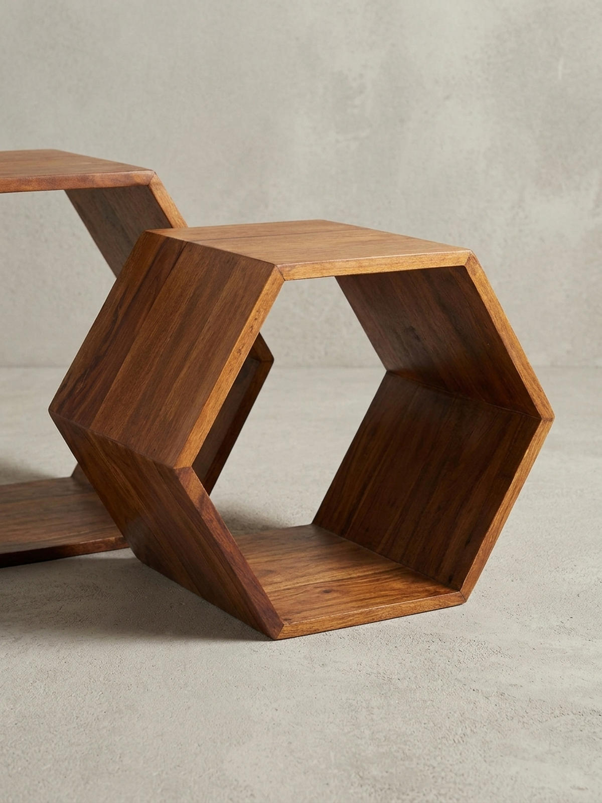 BEISTELLTISCH Set – 2-teilig Massivholz Braun Wabenform handgefertigt - Braun, Holz (30/46/40cm) - KADIMA DESIGN