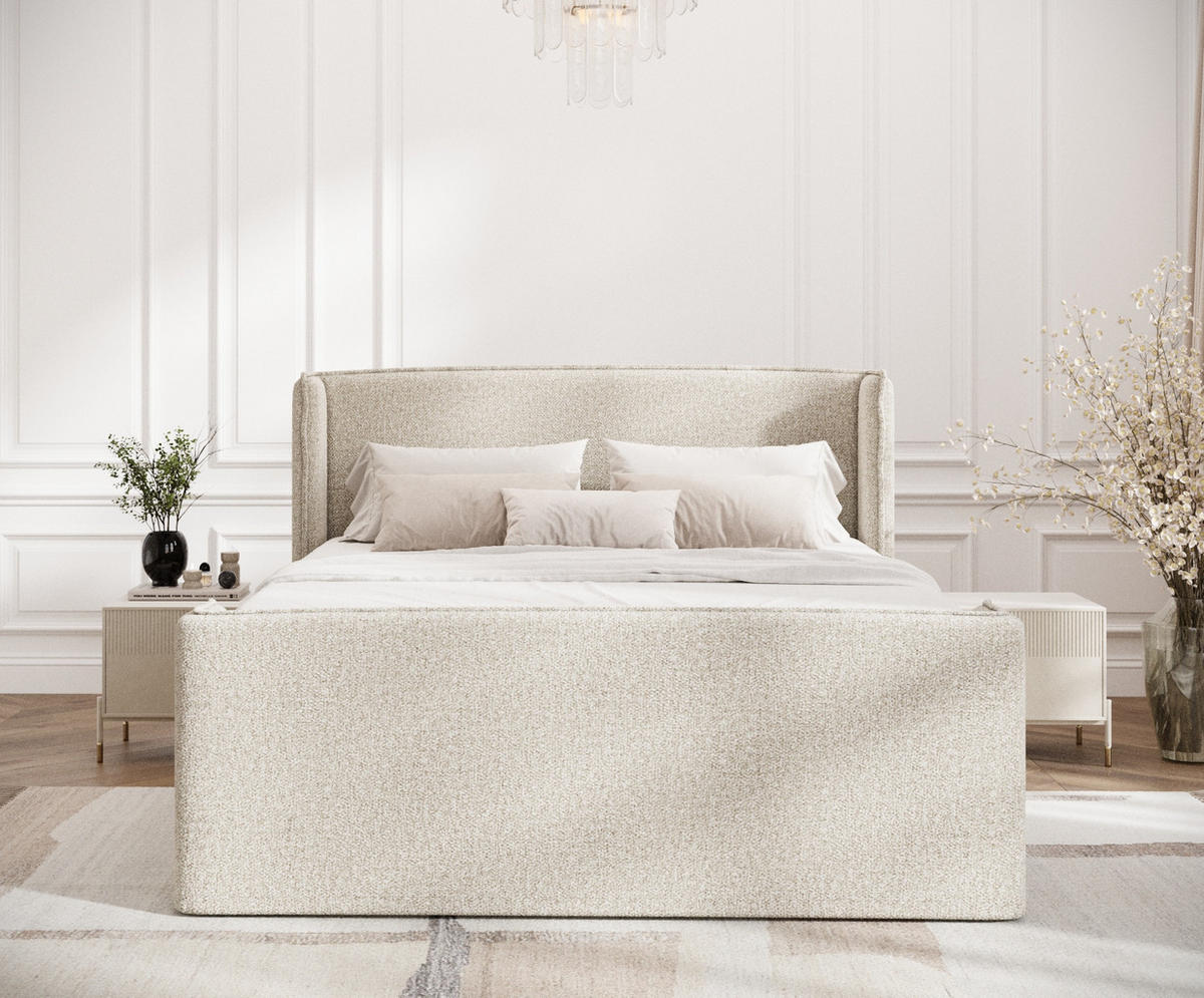 BOXSPRINGBETT Freeland Beige 140/200 cm mit Matratze und Topper - Beige/Schwarz, Holz/Holzwerkstoff (140/200cm) - Maison de Reve
