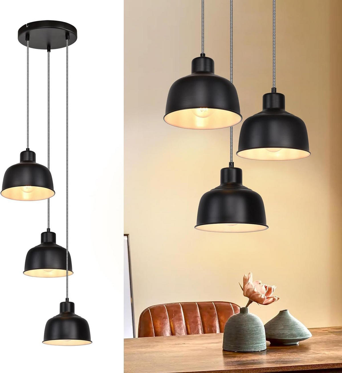 PENDELLEUCHTE Silas 38/38/19 cm - Schwarz, Metall (38/38/19cm) - ZMH