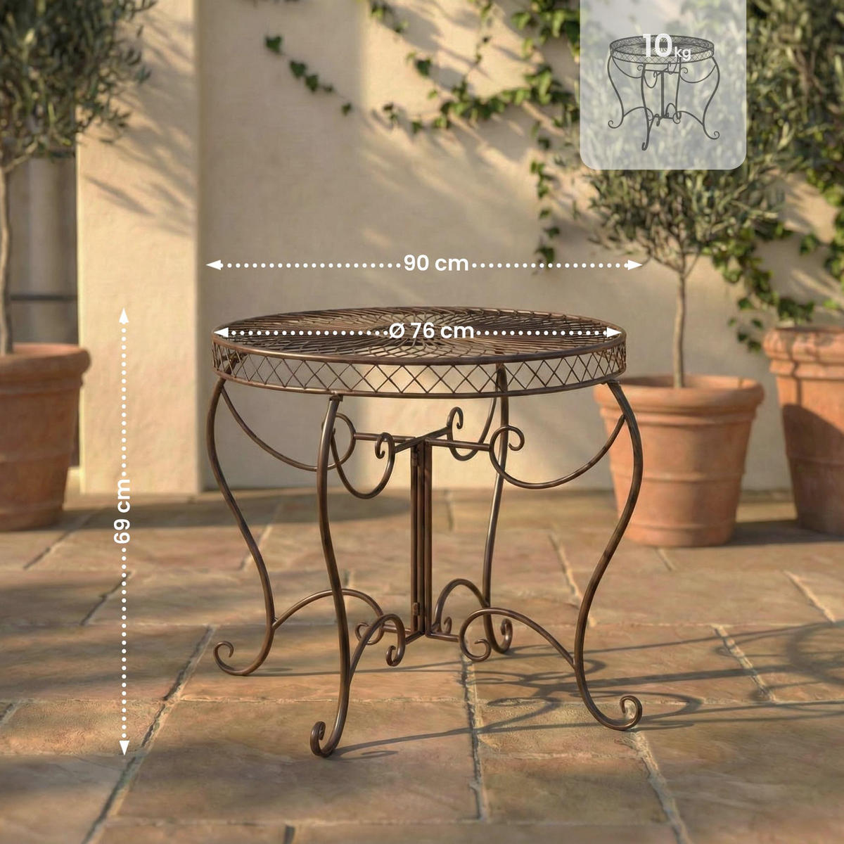 GARTENTISCH rund Ø90 cm Metall Bronze - Bronzefarben, Metall (90/90/69cm) - CLP