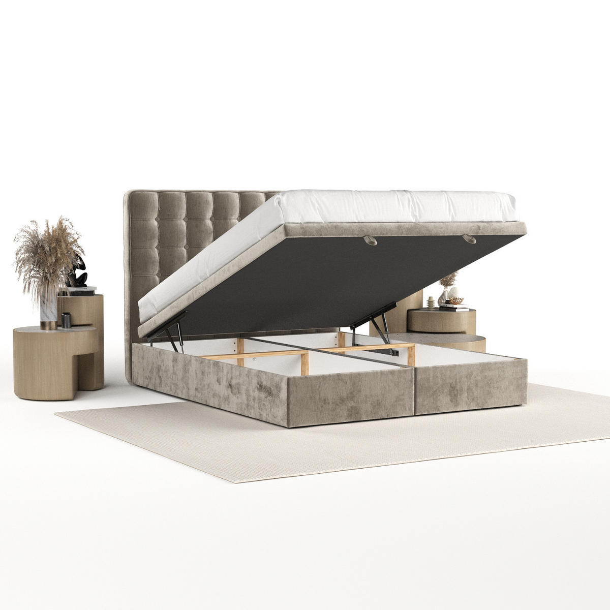 POLSTERBETT Celestia mit Stauraum 140/200 cm Beige im Lotta Stoff - Beige/Schwarz, Holz/Holzwerkstoff (140/200cm) - AltaBeds