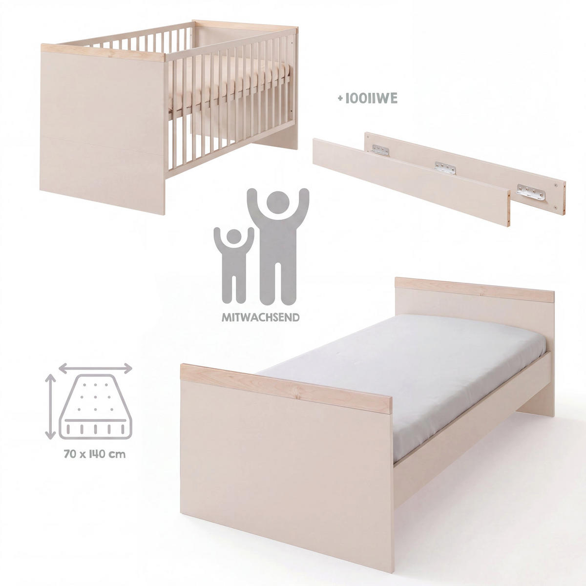 BABYBETT Jimmy Cashmere 70 x 140 cm - Kaschmir/Eichefarben, Holz/Holzwerkstoff (70/140cm) - Roba