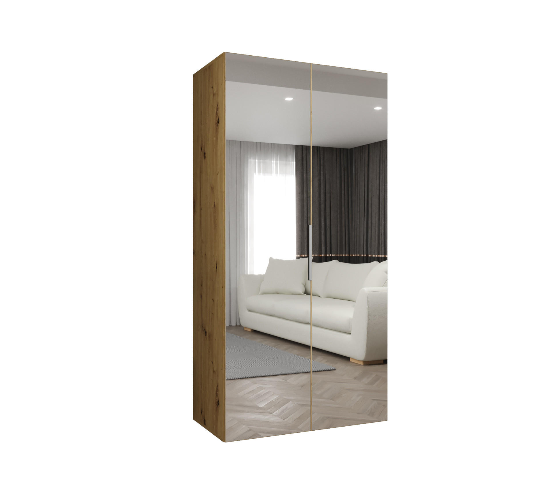 Möbel Kryspol Drehtürenschrank Eiche Artisan, Kaschmir 100x202x52 cm