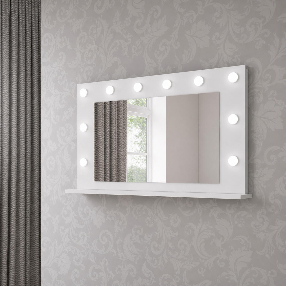WANDSPIEGEL MIA 120x75 cm Weiß Matt - inkl. 10 LED-Lampen im Hollywood-Stil - Weiß, Holz/Holzwerkstoff (120/75/11cm) - Ravio