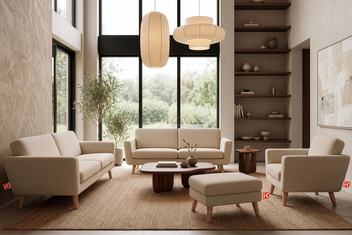 3-SITZER-SOFA TAGIO mit Armlehnen, Beige - Beige/Braun, Buchenholz/Textil (88/80/190cm) - KONSIMO®