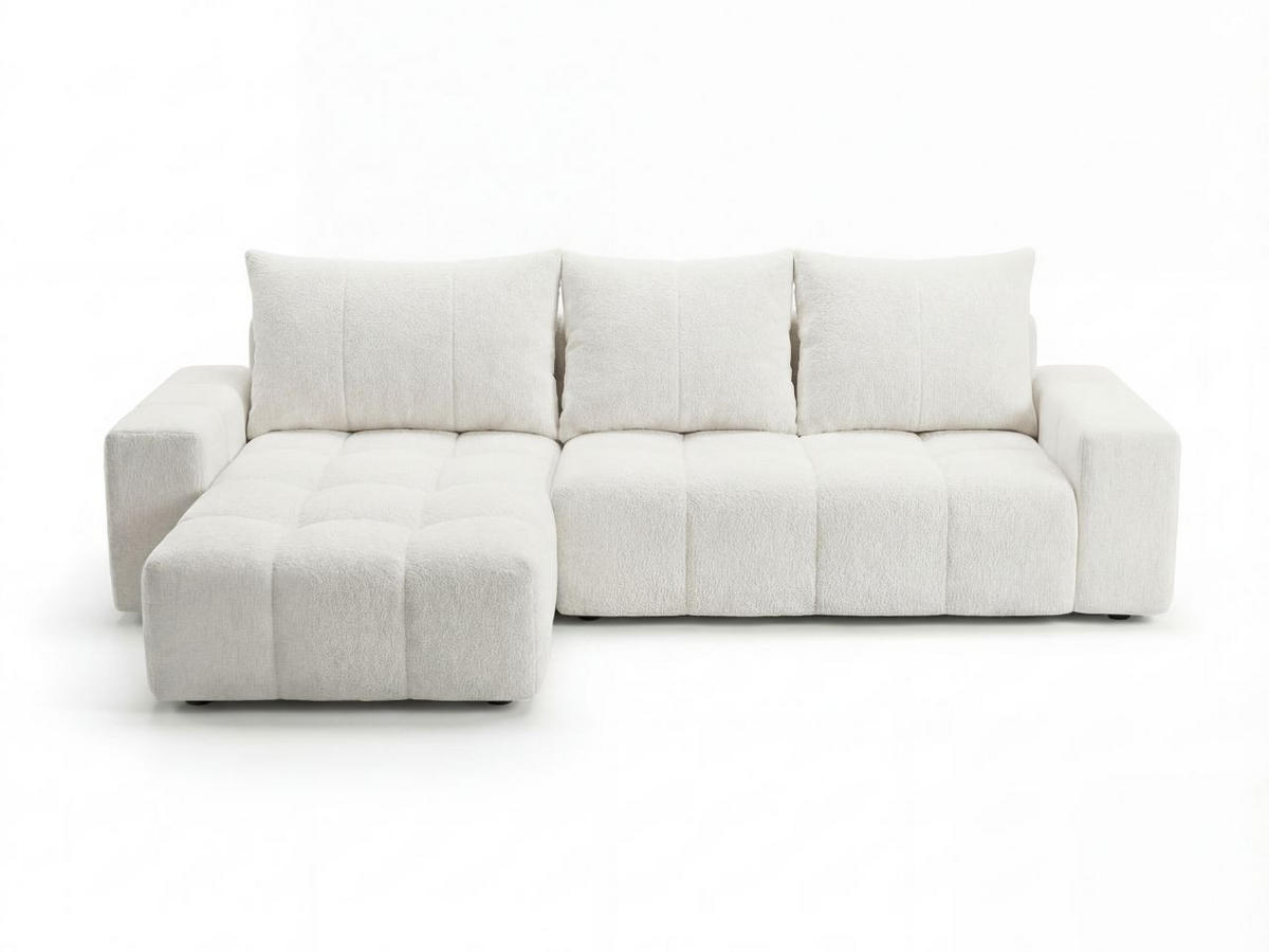 ECKSOFA Bresso Bouclé-Stoff Creme - Creme, Holz/Textil (255/168cm) - Graingold