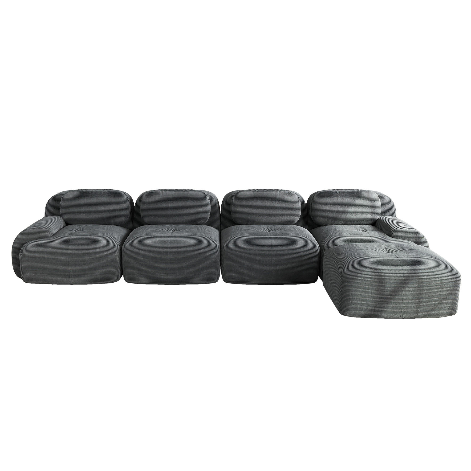 ECKSOFA 388/178/70 cm Grau Cord mit extra-breiten Armlehnen, Rahmenloses - Grau, Textil (388/178cm) - Oxeza