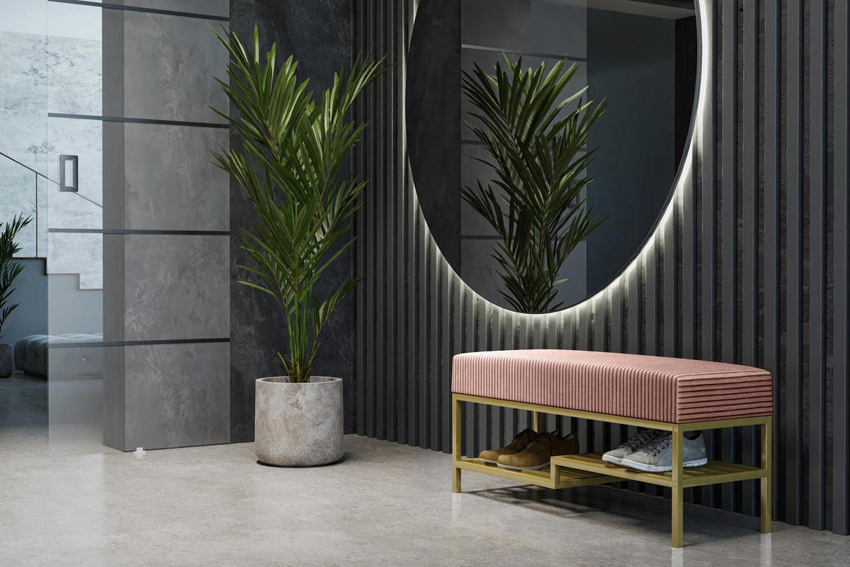 SITZBANK Mello 80 Rosa, Goldfarbene Beine, Cordstoff Bank mit Ablage - Goldfarben/Rosa, Holzwerkstoff/Textil (80/45/35cm) - Bettso