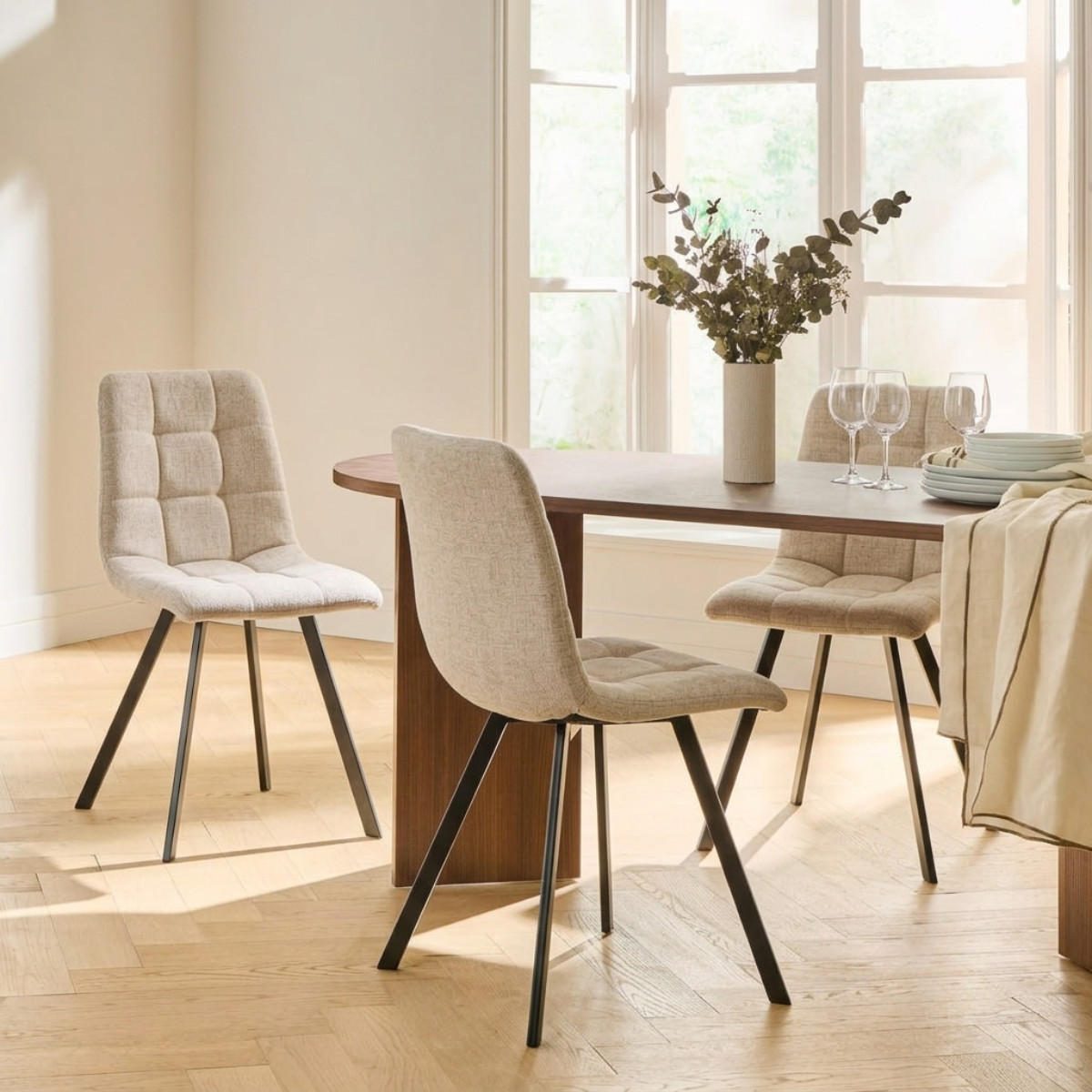 4ER-SET gepolsterte Stühle Chilli 86/55/45 cm - Beige, Holzwerkstoff (46/87/66cm) - Calicosy