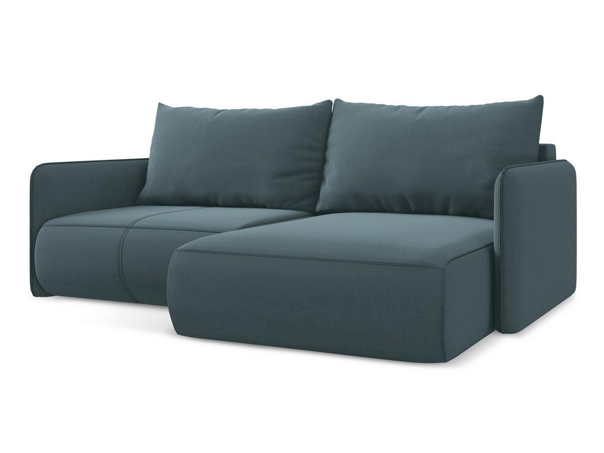 ECKSOFA mit Schlaffunktion Samt Stoff Blau - Blau/Petrol, Kunststoff/Textil (207/148cm) - Makamii