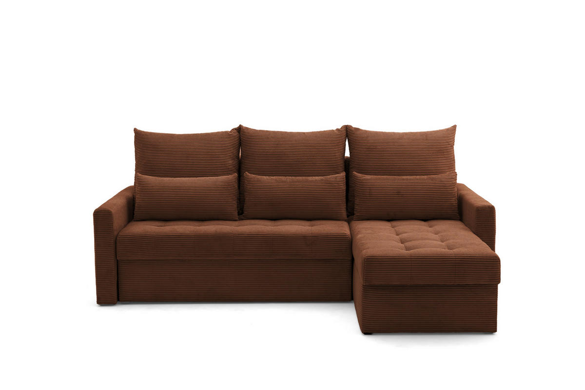 ECKSOFA PULA L Links mit Schlaffunktion 132x198 Cord Braun - Schwarz/Braun, Holz/Kunststoff (214/145cm) - NACANAPA