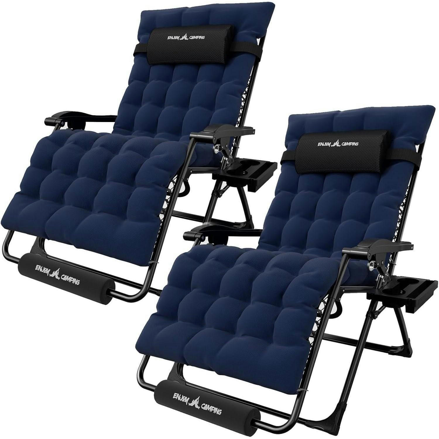 SONNENLIEGE 2er Set Navy mit Getränkehalter und Auflage - Dunkelblau, Textil (78/113/102cm)