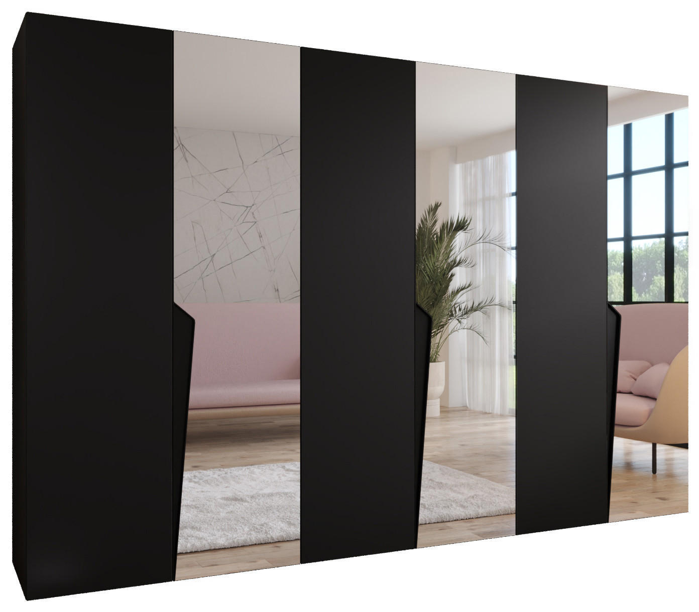 DREHTÜRENSCHRANK 202/300/52 6-türig - Schwarz, Holz/Metall (300/202/52cm) - Abiks Möbel