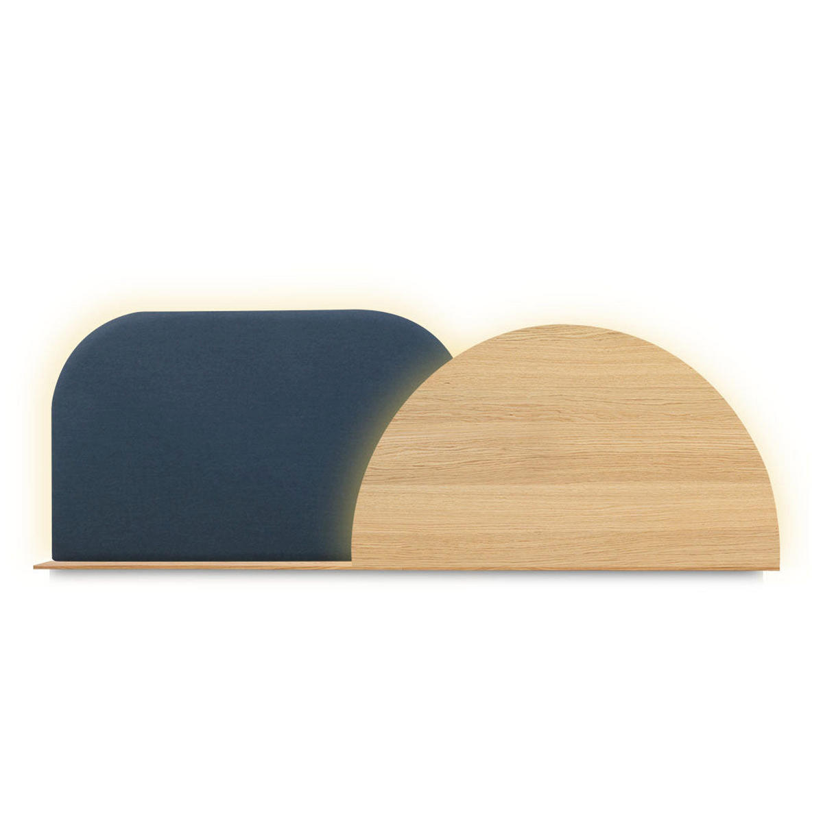 KOPFTEIL Alba mit Licht 180cm - Eichefarben/Grau, Holz/Textil (180/60/14cm) - Woodendot