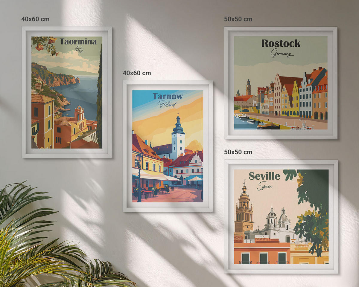 WANDBILDER 4er-Set - 50x50 cm & 40x60 cm Weißer Rahmen - Architektur der Küstenstädte - Weiß, Kunststoff (50/50cm) - ArtPrintCave