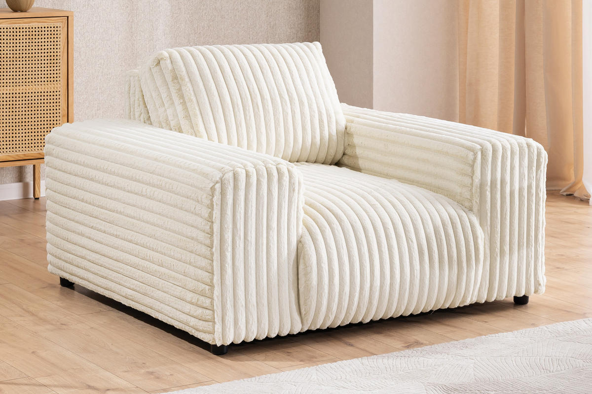 SESSEL Mollis Hellbeige Plüschcord - Beige/Schwarz, Holz/Kunststoff (119/79/108cm) - S-Style Möbel