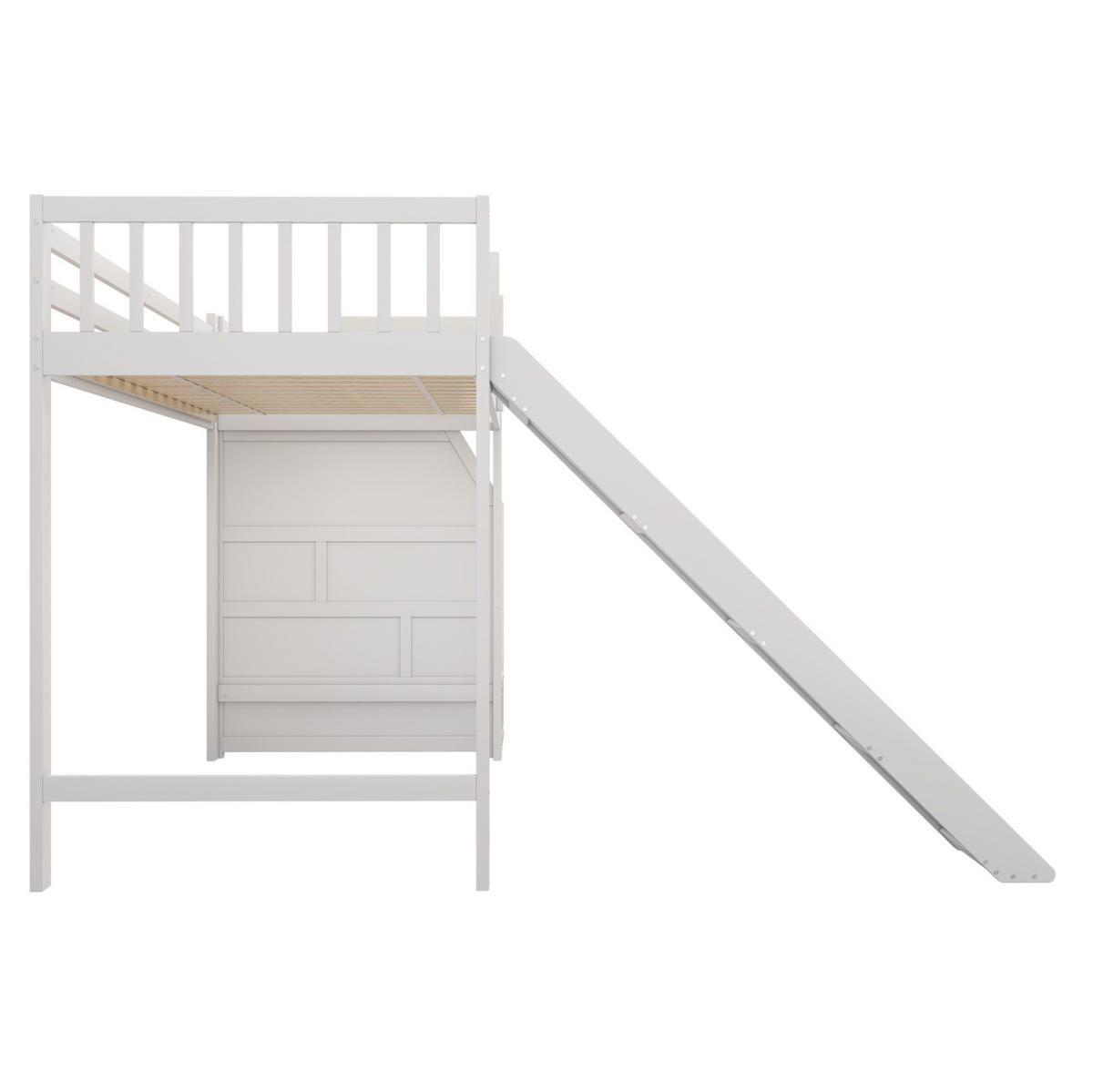 HOCHBETT 90/200 cm, Weiß mit Rutsche und Ablageleiter, ohne Matratze - Weiß, Holz (90/200cm) - MIVRAY