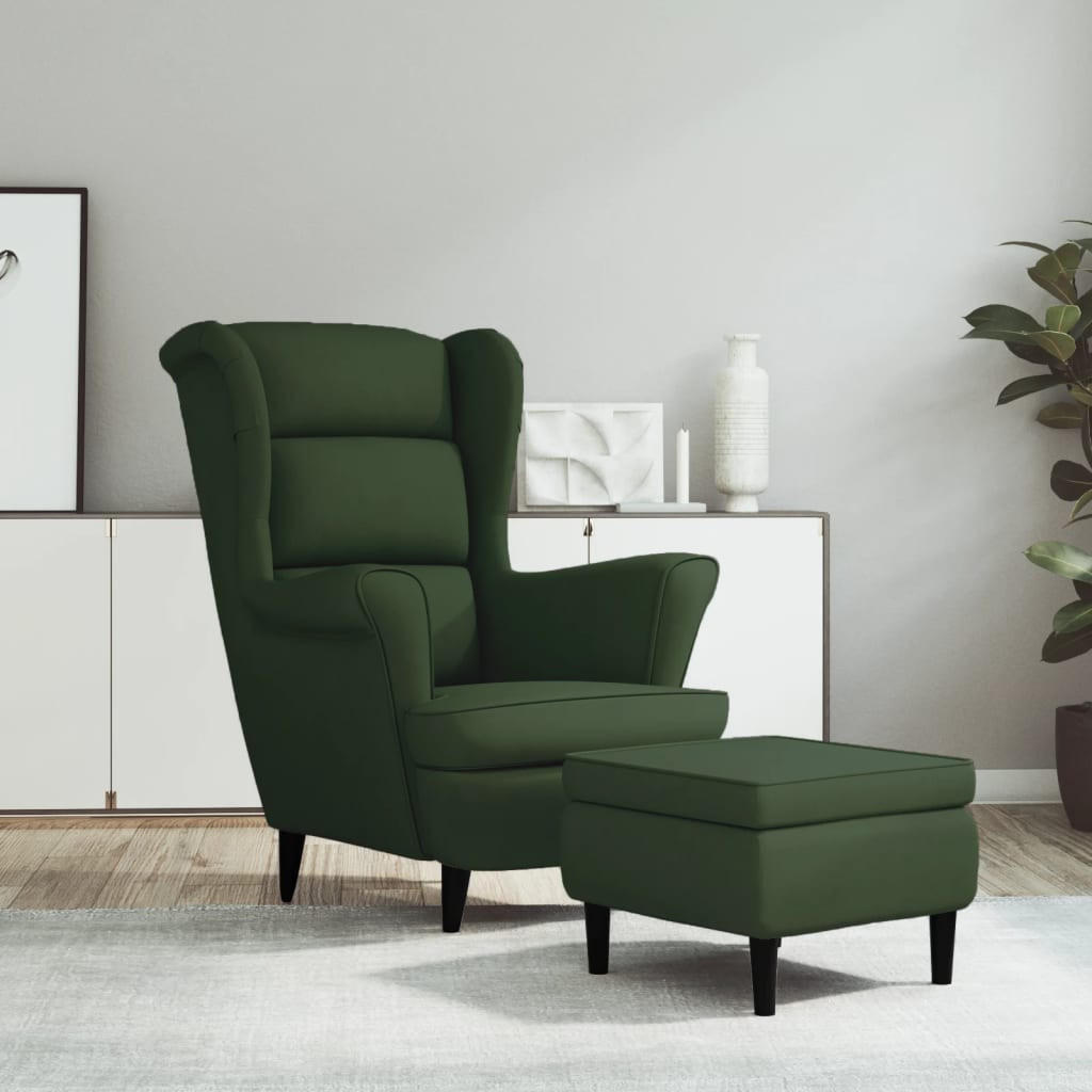 OHRENSESSEL mit Hocker Dunkelgrün Samt - Grün, Textil (78/96.5/90cm) - furnicato