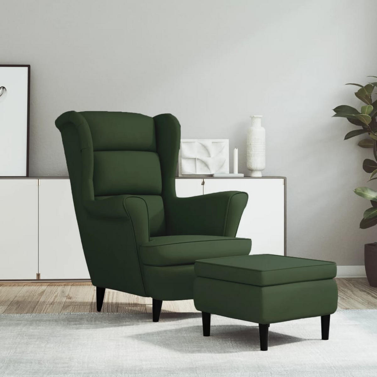 OHRENSESSEL mit Hocker Dunkelgrün Samt - Grün, Textil (78/96.5/90cm) - furnicato