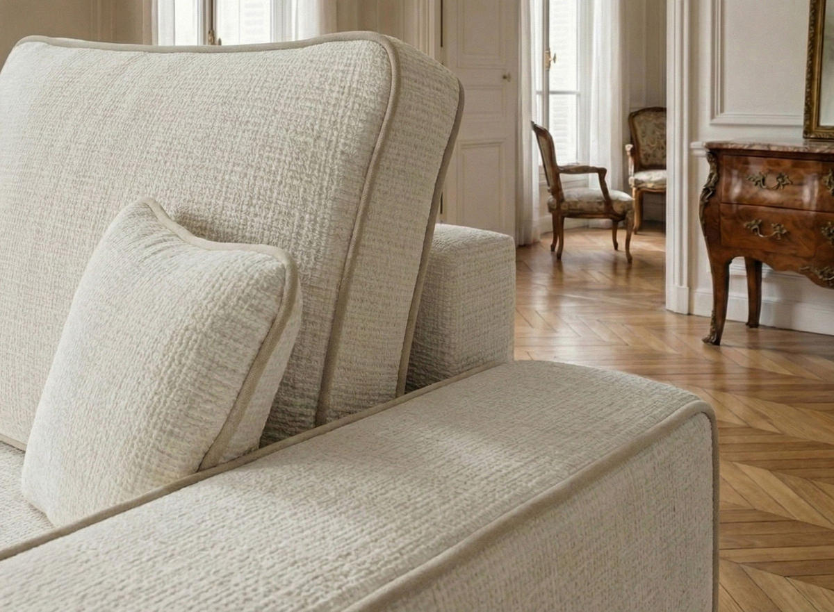 ECKSOFA MIT SCHLAFFUNKTION Modo Hellbraun Chenille-Stoff - Links Seite - Beige/Creme, Holz/Holzwerkstoff (185/294cm) - Maison de Reve