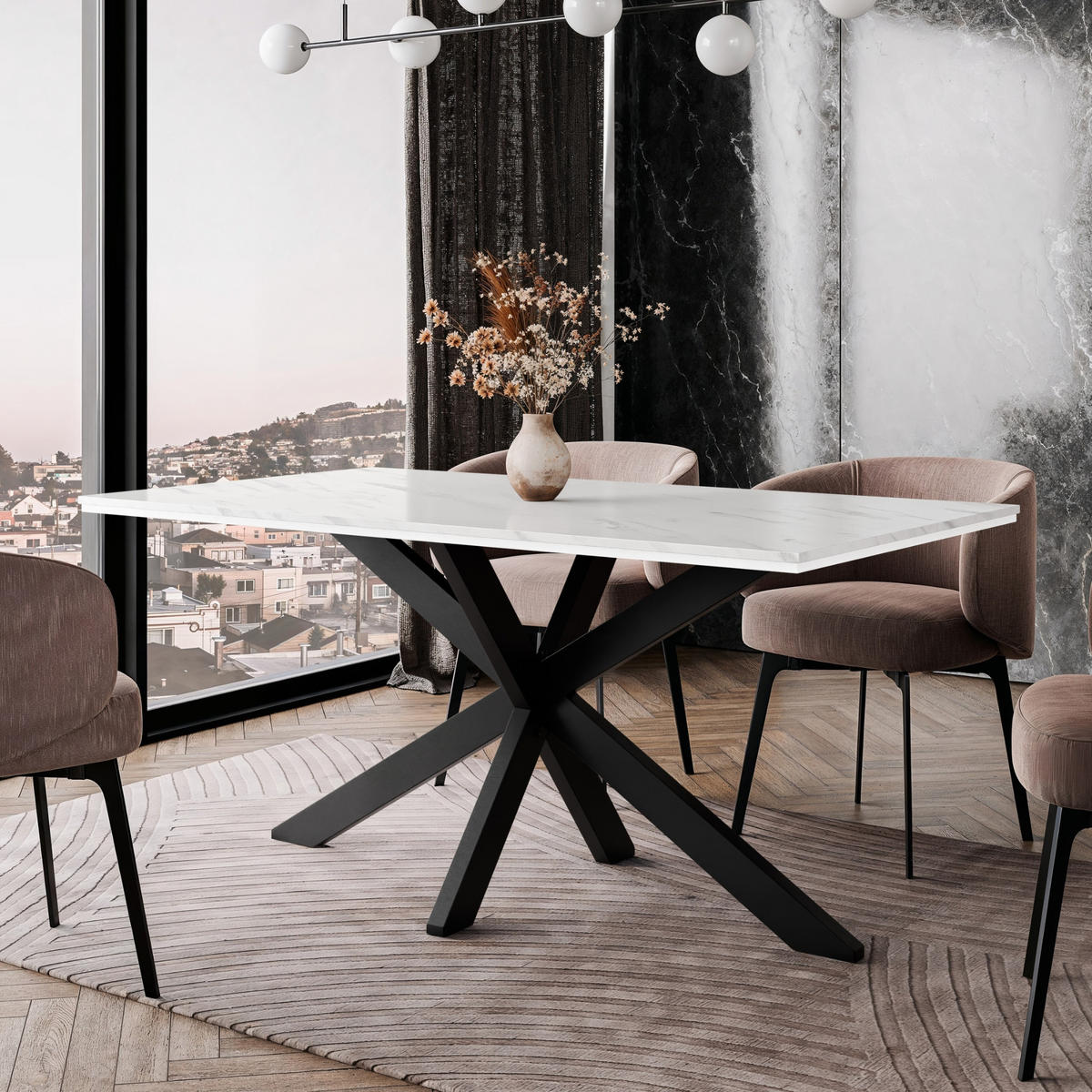 ESSTISCH Weiß Marmoroptik 160x90 cm - Schwarz/Weiß, Holzwerkstoff (160/90/76.5cm) - PROSPERO