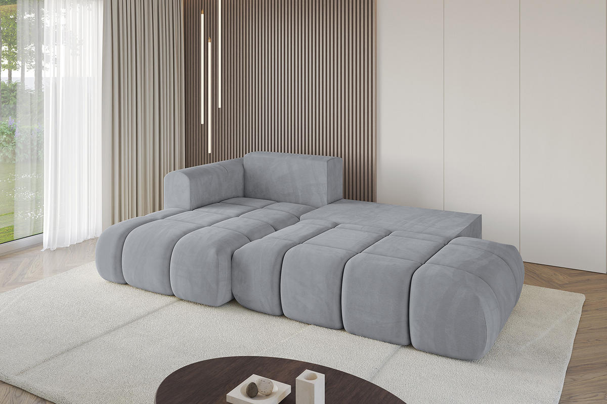ECKSOFA Ottomane Links CLOUD-L 289x180x40 Hellgrau Velours - Hellgrau, Holzwerkstoff/Kunststoff (180/289cm) - ALTDECOR