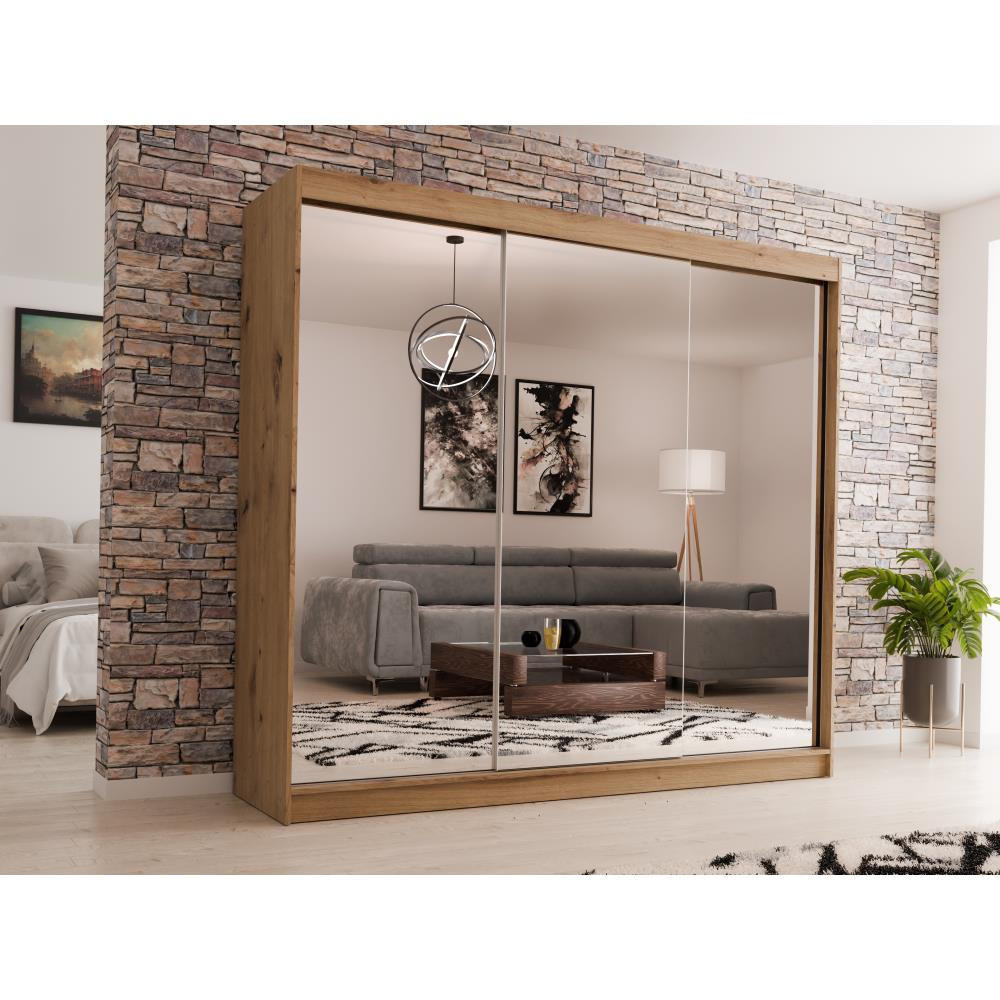 SCHWEBETÜRENSCHRANK Debra 240/216/61 eiche Artisan mit Spiegel und Schubladen - Eiche Artisan, Holzwerkstoff (240/216/61cm) - Beautysofa