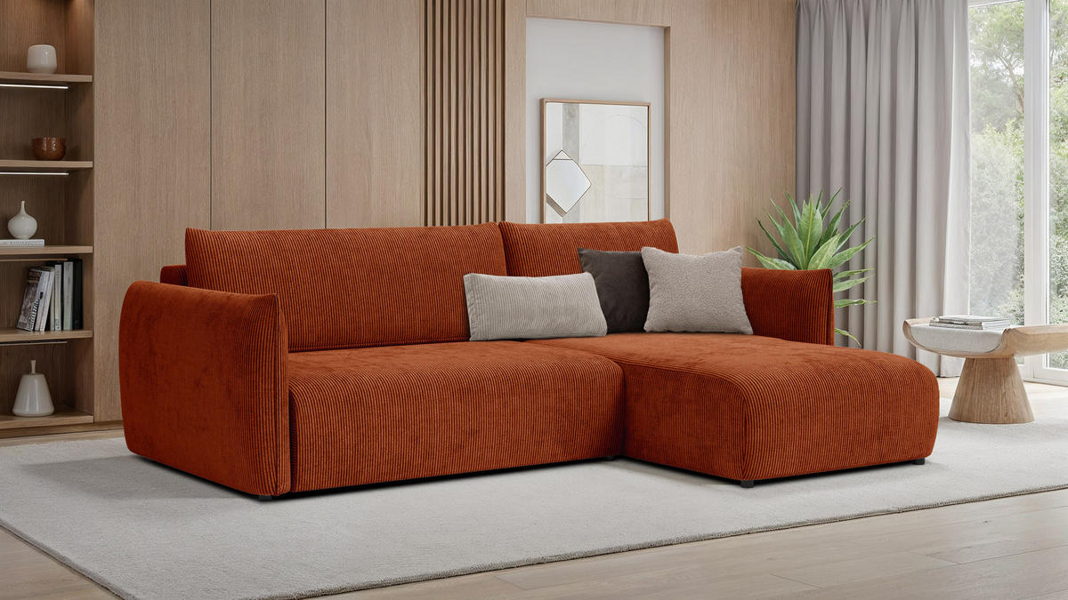 ECKSOFA TAUER 3-Sitzer links, orange - Schwarz/Orange, Holz/Textil (248/173cm) - Courtois Laville