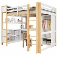 HOCHBETT 140/200 cm mit Schreibtisch, Regalen und Kleiderschrank aus Kiefern, Natur/Weiß - Weiß, Holzwerkstoff (140/200cm) - Redom