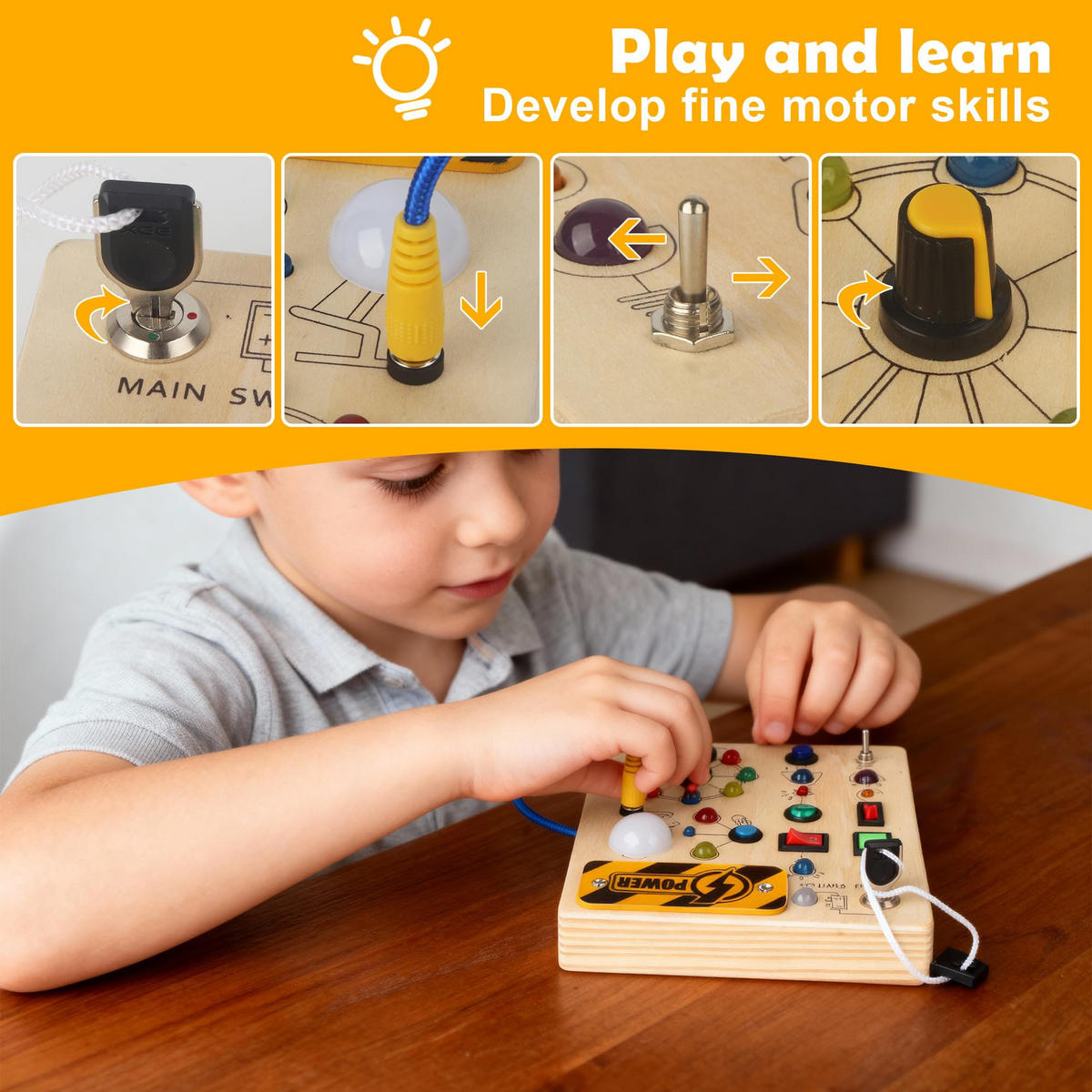 LERNSPIELZEUG Montessori Busy Board ab 3 Jahren - Naturfarben, Holz (13.5/17cm) - Kaket