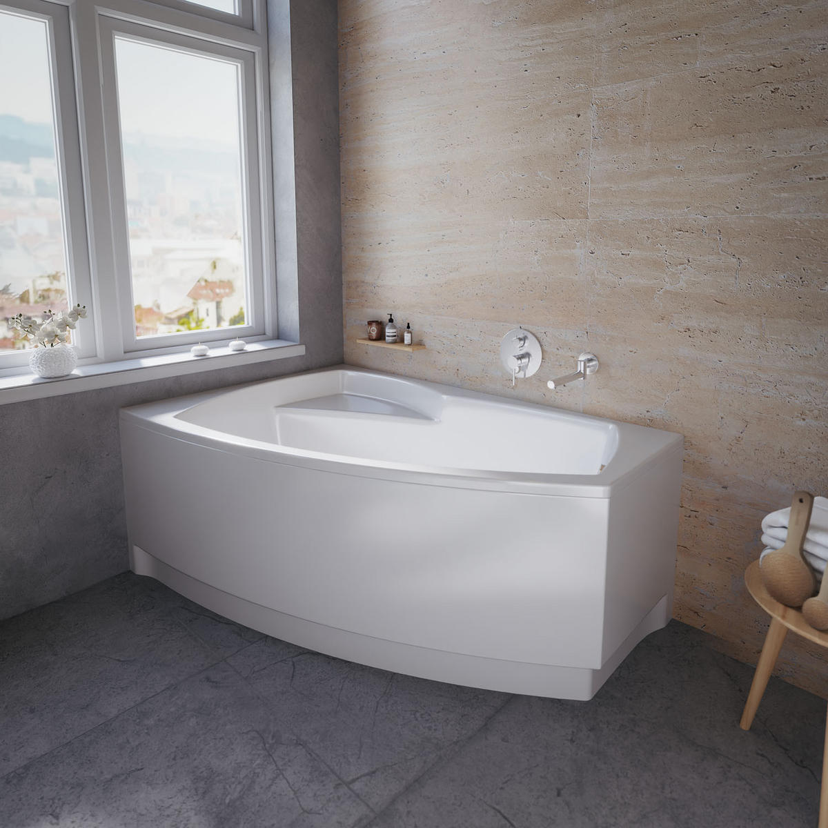 BADEWANNE Eckwanne FRIDA 140/90 Links mit Schürze Ablauf Füße - Weiß, Kunststoff (90/59/140cm) - bad land