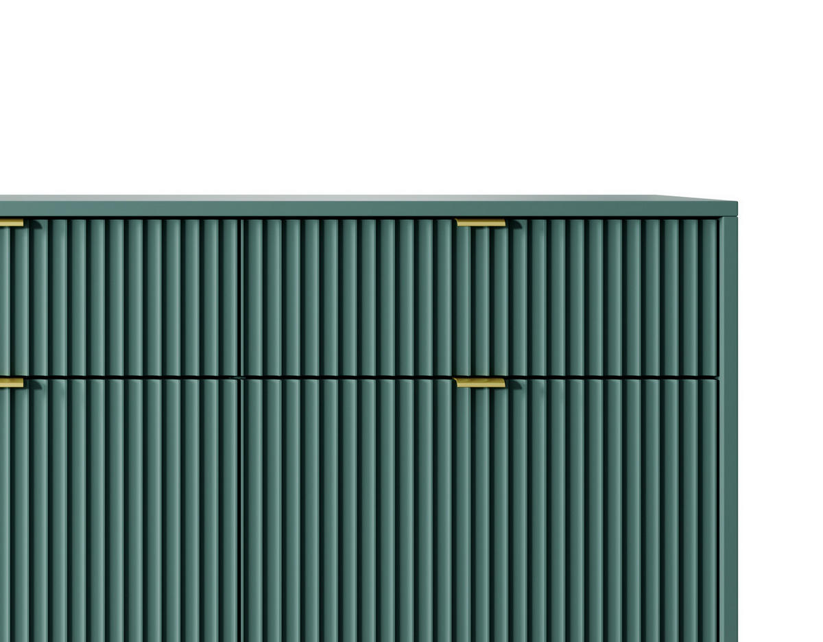 KOMMODE NOVA - KSZ154, Geriffelte Fronten, goldene Griffe 154x39x83 cm Lablador - Türkis/Goldfarben, Holzwerkstoff/Kunststoff (154/83/39cm) - DomoHome