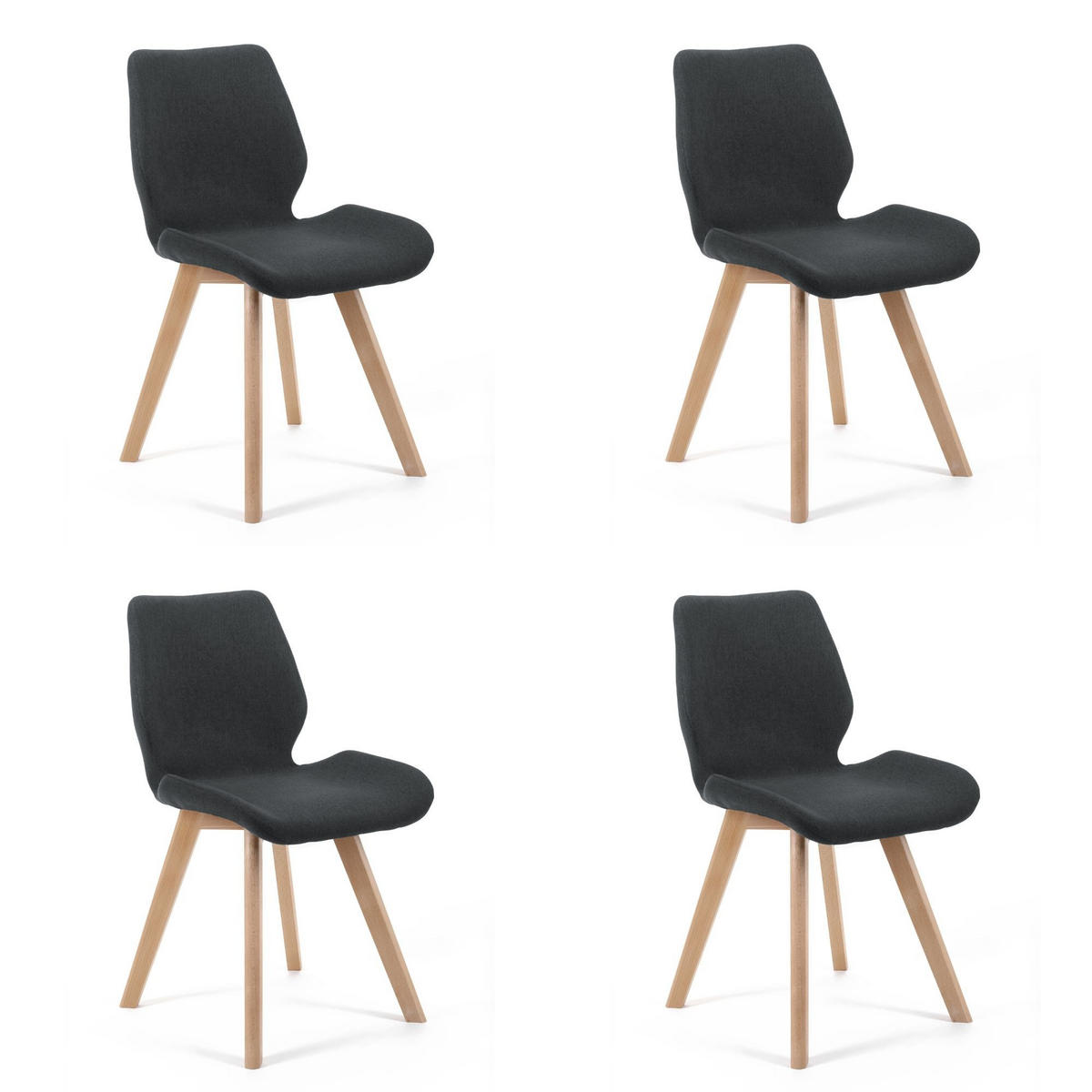 STUHL 4er-Set Schwarz - Eichefarben/Schwarz, Holz/Textil (45.5/82.5/53cm) - Akord