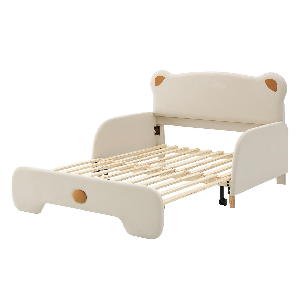 SAMT-POLSTERBETT 140/200 cm Beige mit Ausziehbett und gepolsterten Schutzkanten - Beige, Textil (140/200cm) - BEAOK