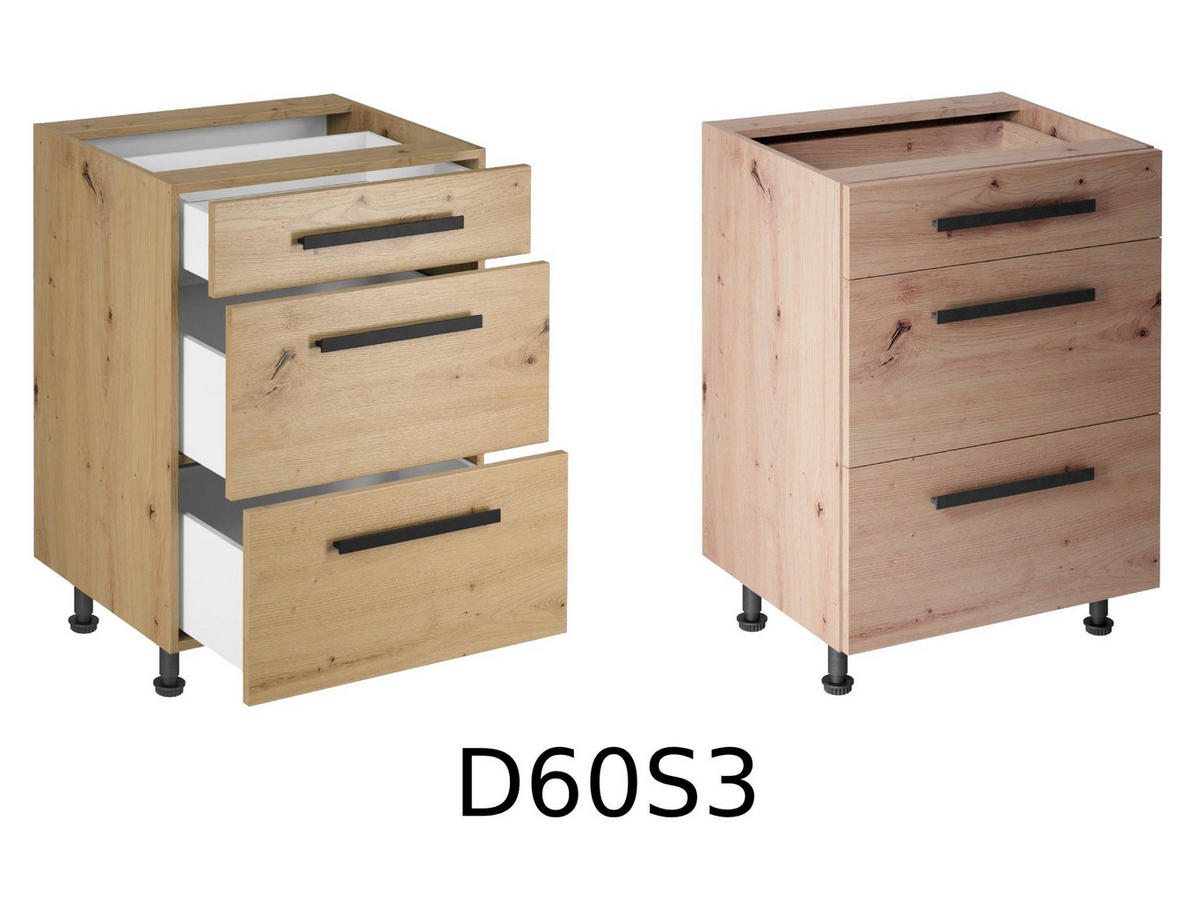 KÜCHENZEILE 340 - Langen KL1-M340 in Artisan Eiche - Schwarz/Eiche Artisan, Holz (340/212/58cm)